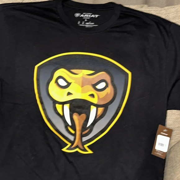 NWT ARIAT Men Texas Rattlers Head Blk Short Sleeve 100% Cotton Graphic Shirt LG - Picture 1 of 9